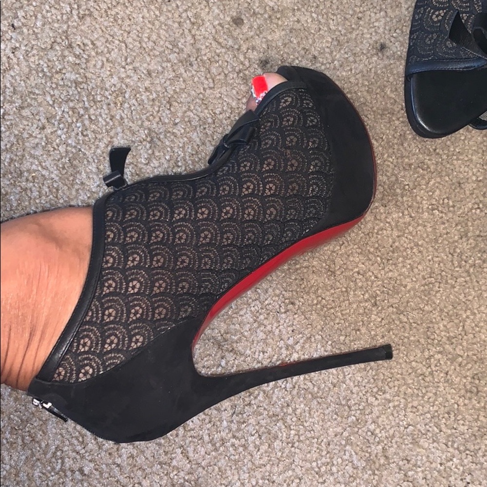 Black lace bow Christian Louboutin Red bottoms